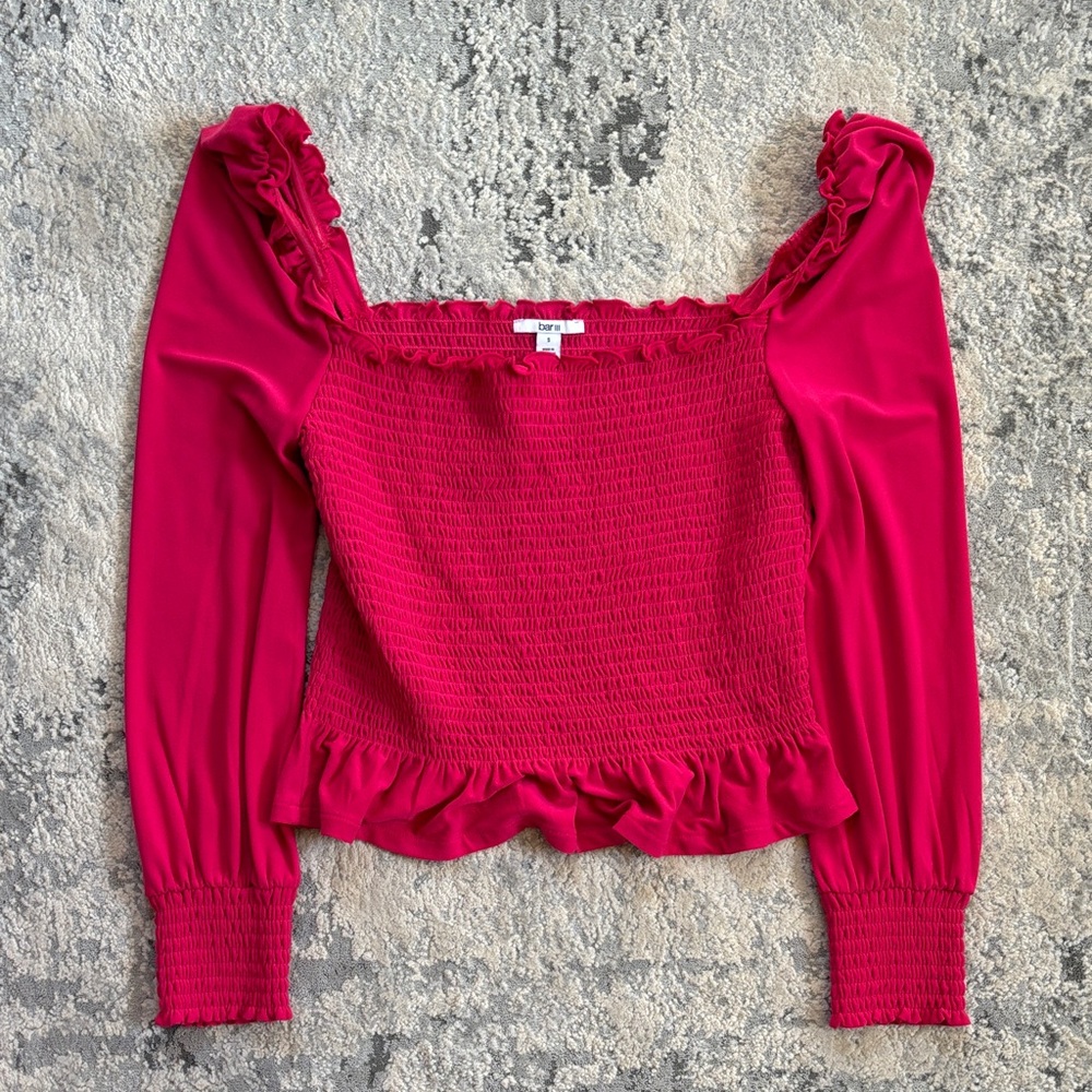Bar III Fuchsia Smocked Ruffle Blouse